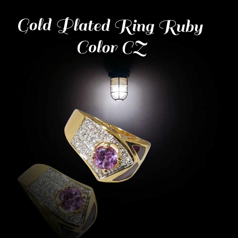 Gold Plated Ring Ruby Color CZ Size 8 NWOT
